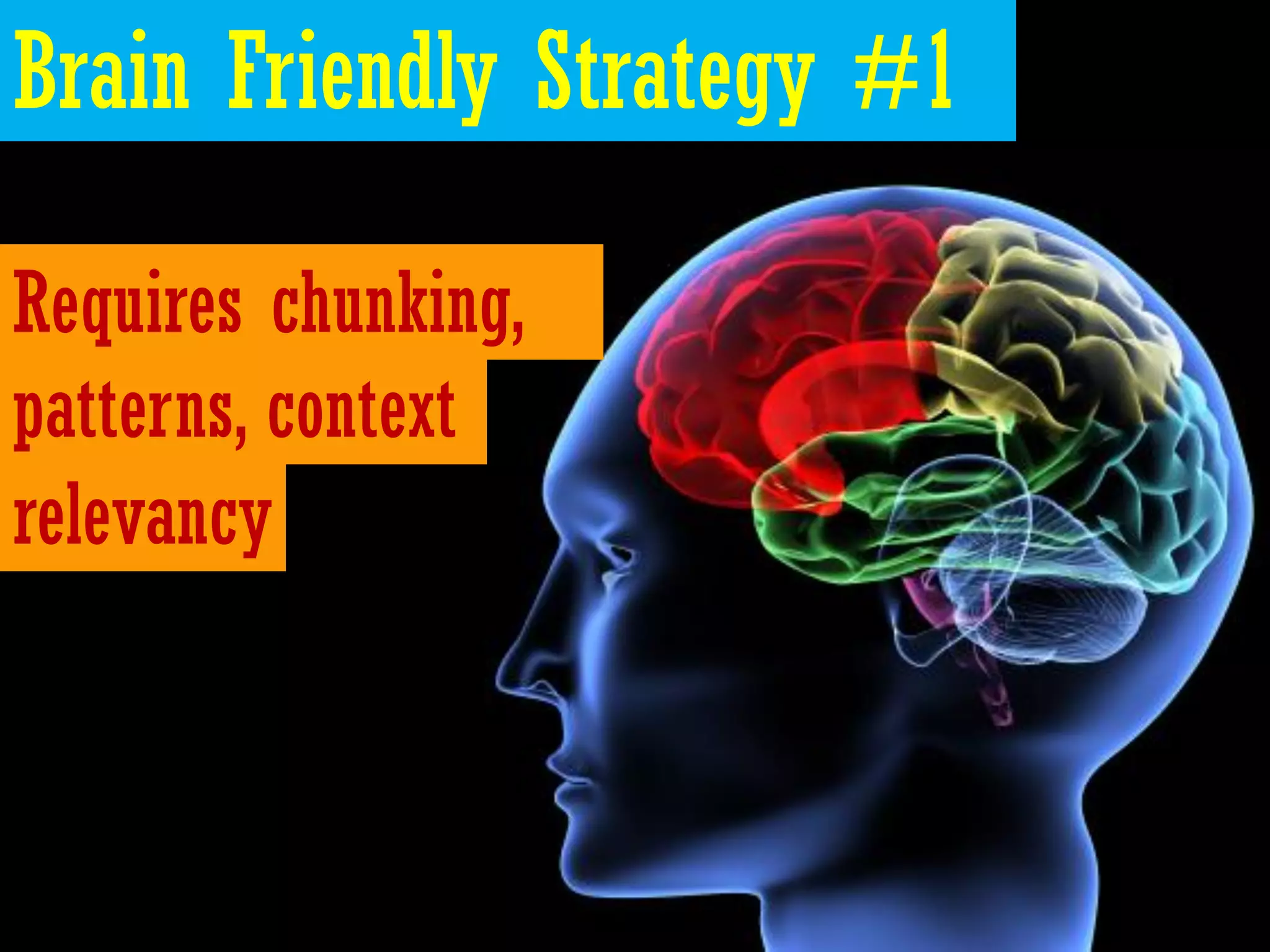 Brain Friendly Strategy #1

Requires chunking,
patterns, context
relevancy
 