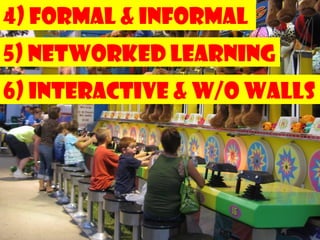 4) Formal & Informal
5) Networked Learning
1. To participatory learning walls
6) Interactive & w/o
2.   From presumed authority to
     collective credibility
3.   To more horizontal structures
                                     181
 