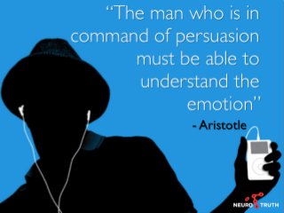 “The man who is in
command of persuasion
must be able to
understand the
emotion”
- Aristotle
 