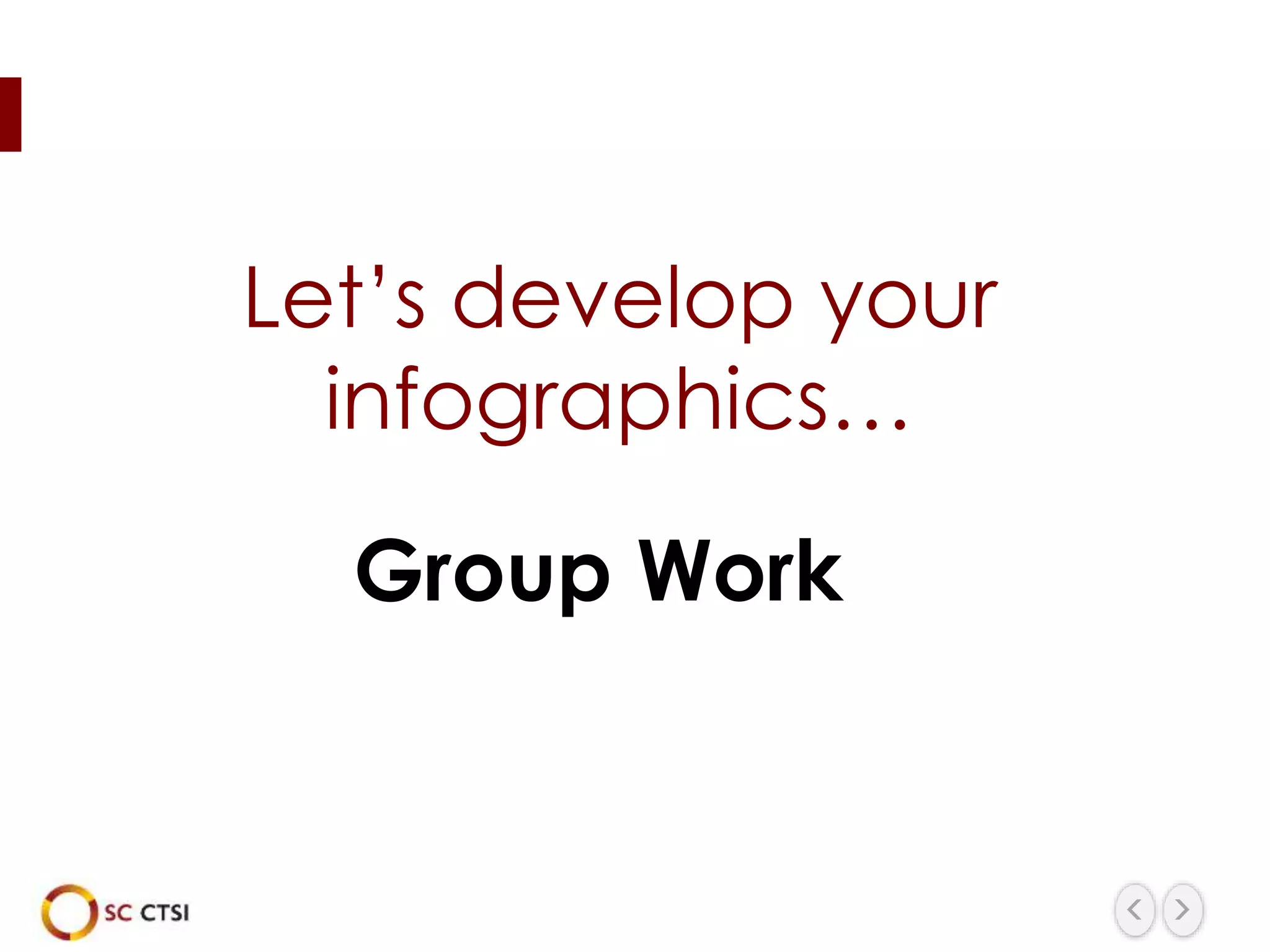 Let’s develop your
infographics…
Group Work
 