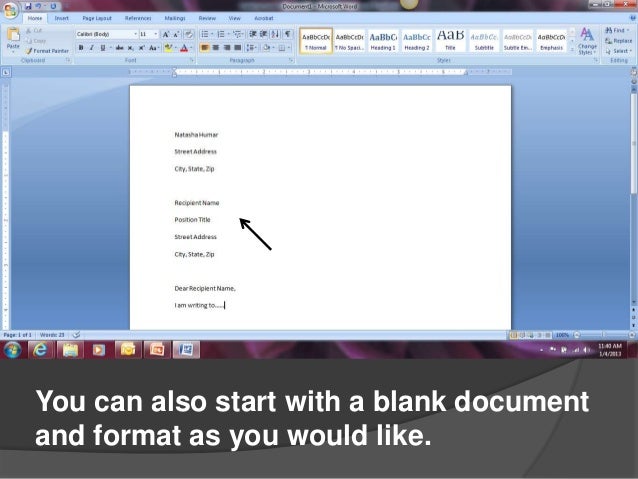 Write a letter microsoft word 2007