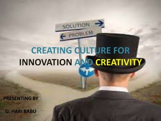 CREATING CULTURE FOR 
INNOVATION AND CREATIVITY 
PRESENTING BY 
U. HARI BABU 
 