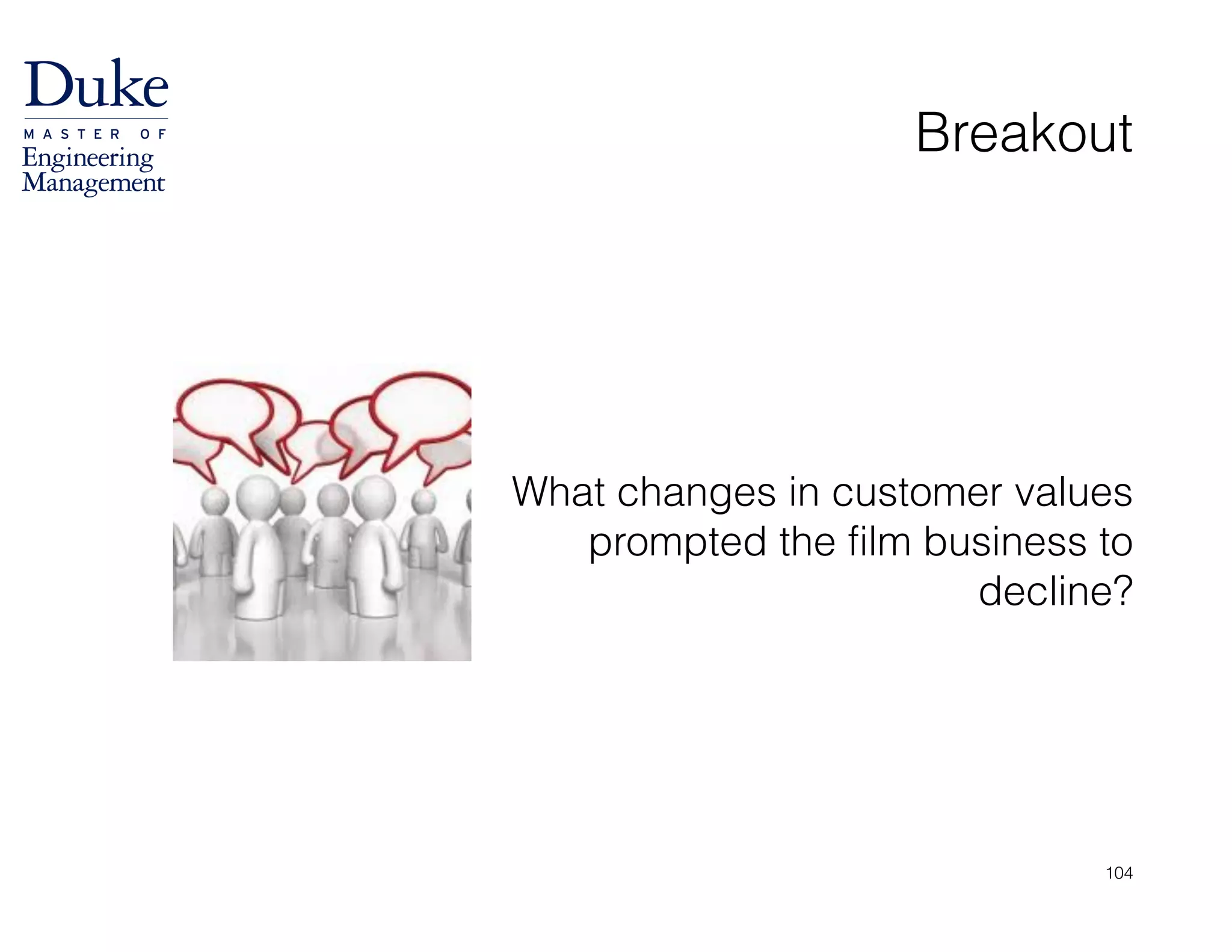 Breakout
!
!
!
What changes in customer values
prompted the film business to
decline?
104
 