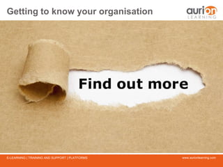 www.aurionlearning.comE-LEARNING | TRAINING AND SUPPORT | PLATFORMS
Getting to know your organisation
 