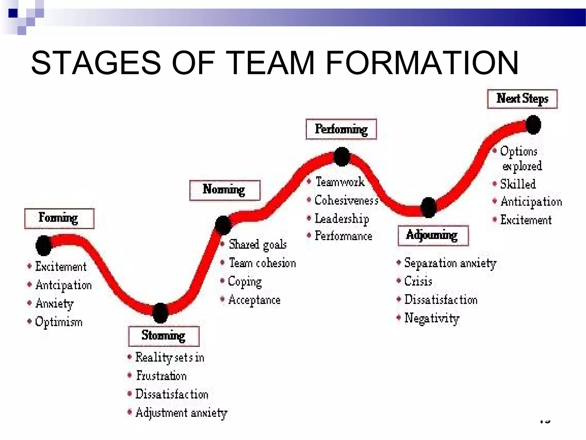 STAGES OF TEAM FORMATION




                           19
 