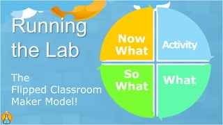 Activity
What
So
What
Now
What
Running
the Lab
The
Flipped Classroom
Maker Model!
 