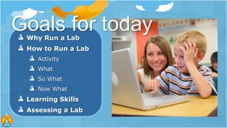 Why Run a Lab
How to Run a Lab
Activity
What
So What
Now What
Learning Skills
Assessing a Lab
Goals for today
 