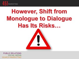 However, Shift from
Monologue to Dialogue
   Has Its Risks…
 