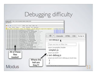 Debugging difﬁculty




All of these
    ﬁles
  loaded!
                 Where the
                  hell are
                  they?!
 