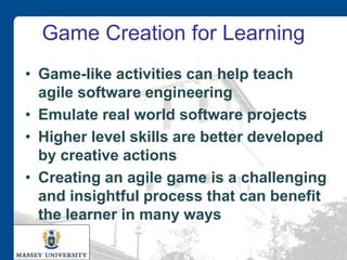 Creating game like activities in agile software engineering education ...