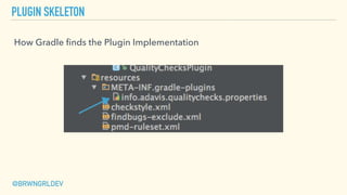 PLUGIN SKELETON
How Gradle ﬁnds the Plugin Implementation
@BRWNGRLDEV
 
