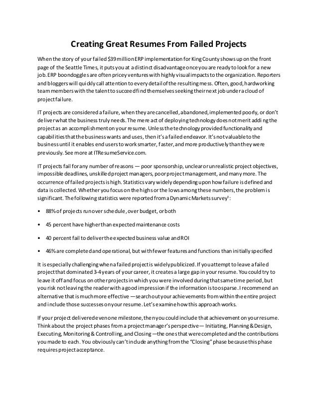 creating great resumes from failed projects