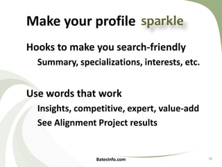 Add value with your profile<br />Live-tweet a conference<br />with content, not lunch<br />Blog highlights of a conference...