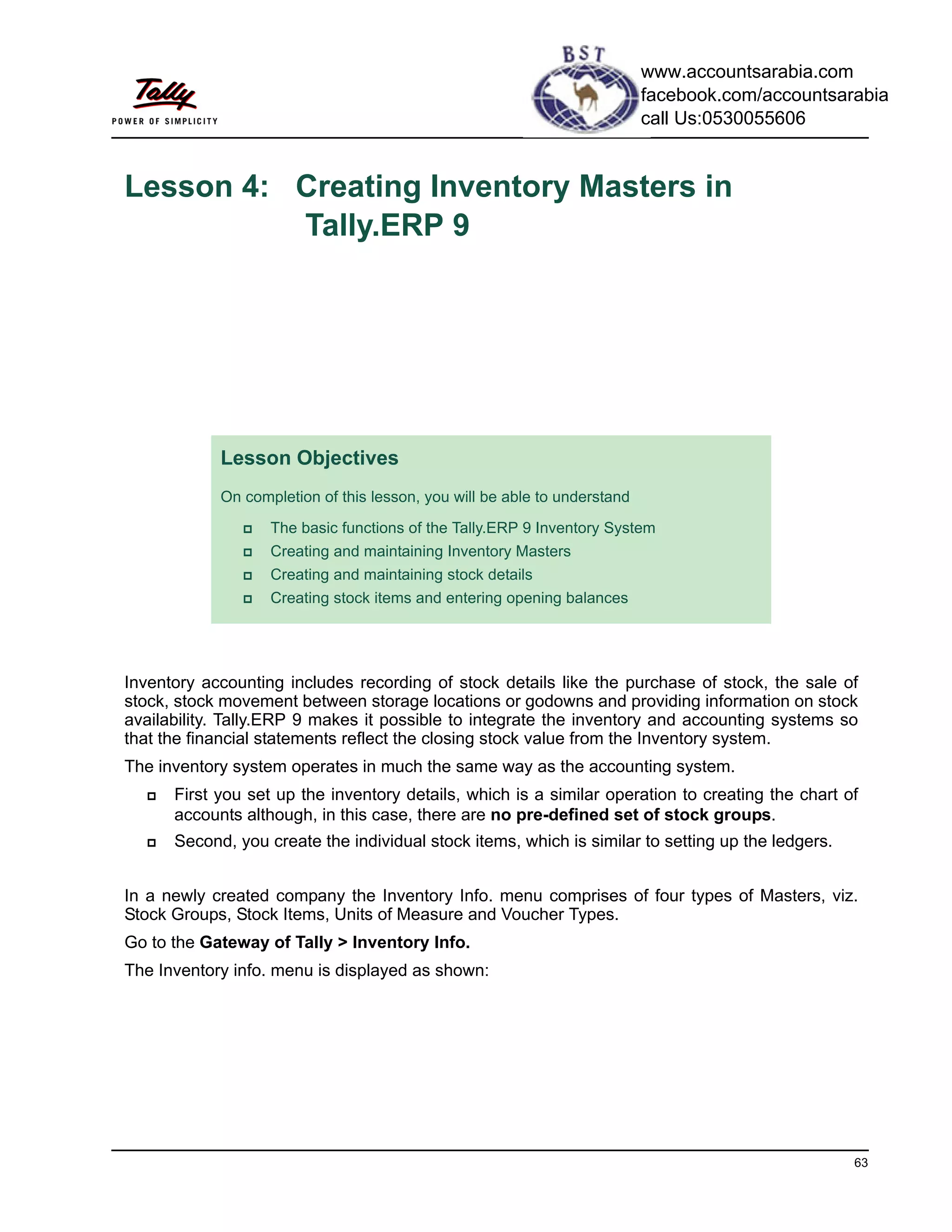 Creating inventory masters in Tally ERP 9 | PDF