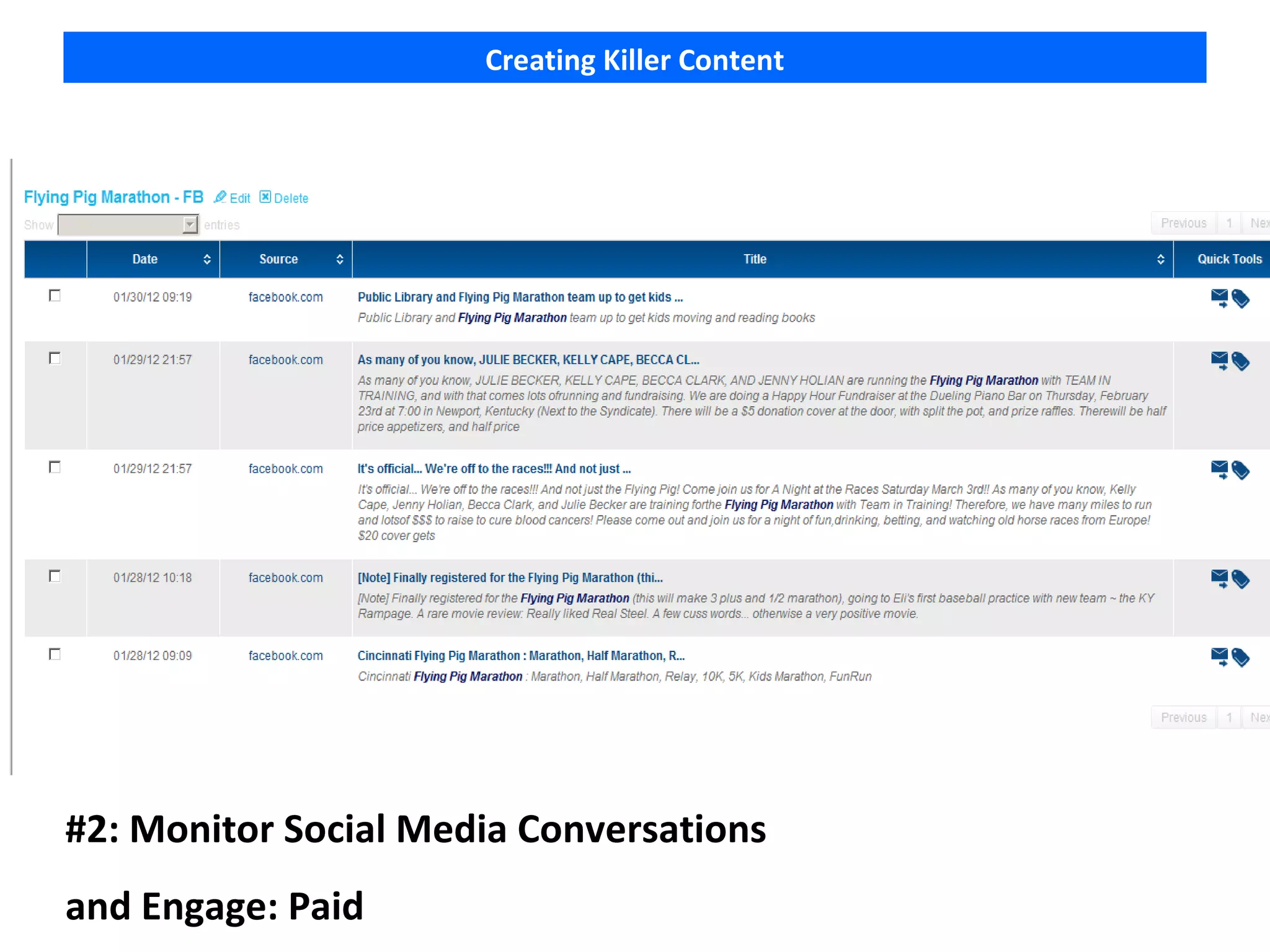 Creating Killer Content




#2: Monitor Social Media Conversations
and Engage: Paid
 