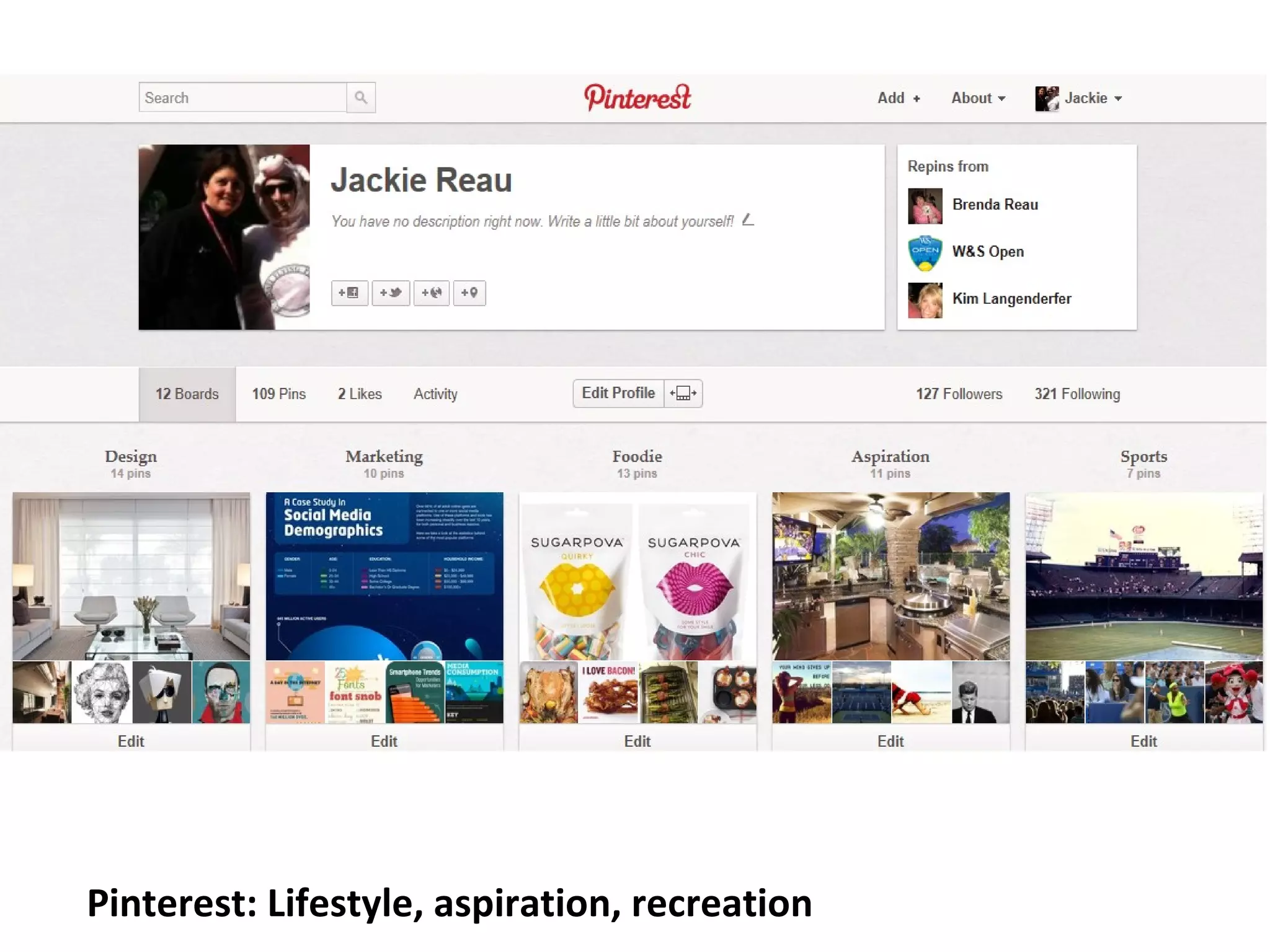 Pinterest: Lifestyle, aspiration, recreation
 