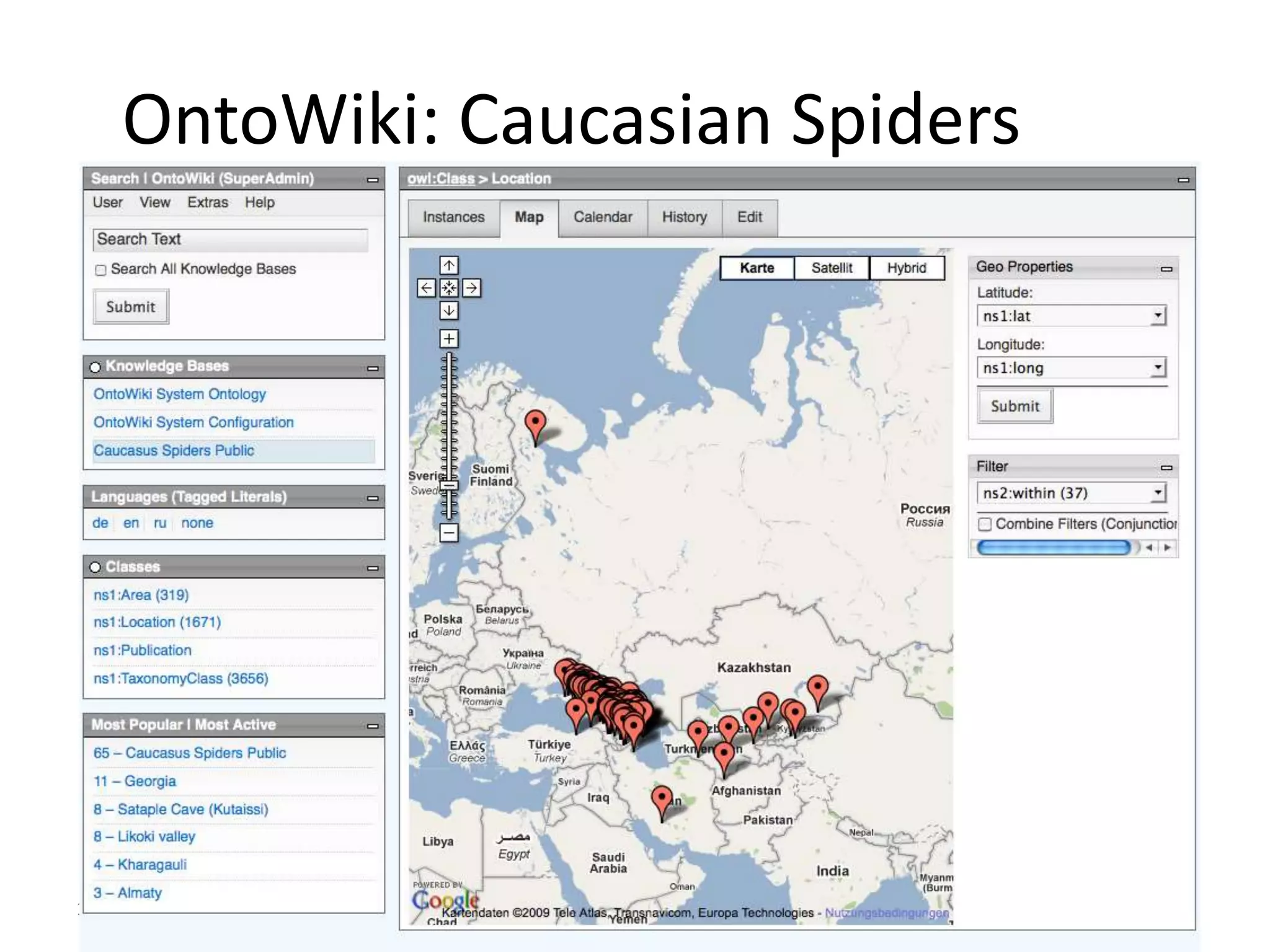 13.08.2016 Sören Auer - The emerging Web of Linked Data 31 OntoWiki: Caucasian Spiders 