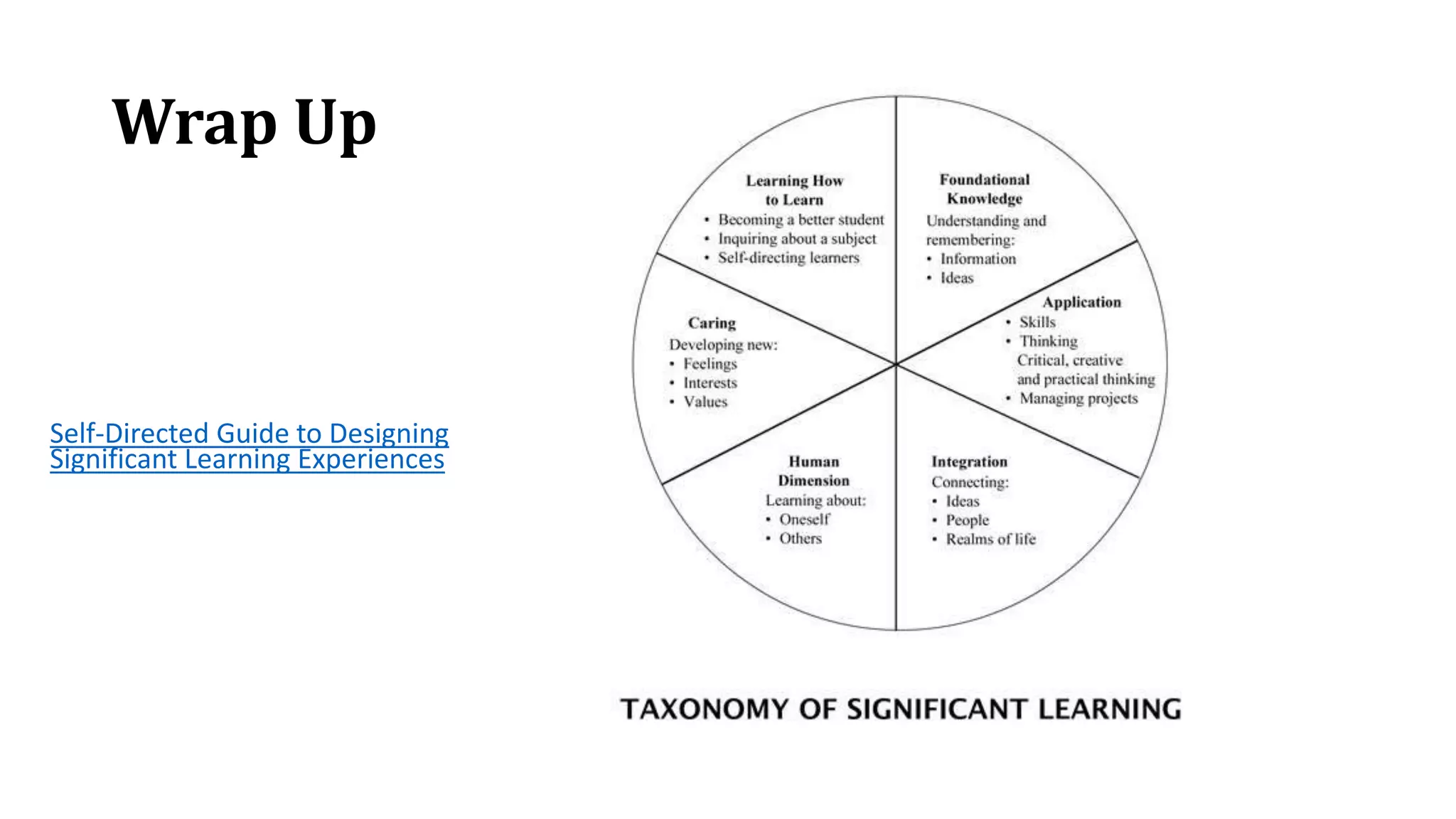 Wrap Up
Self-Directed Guide to Designing
Significant Learning Experiences
 