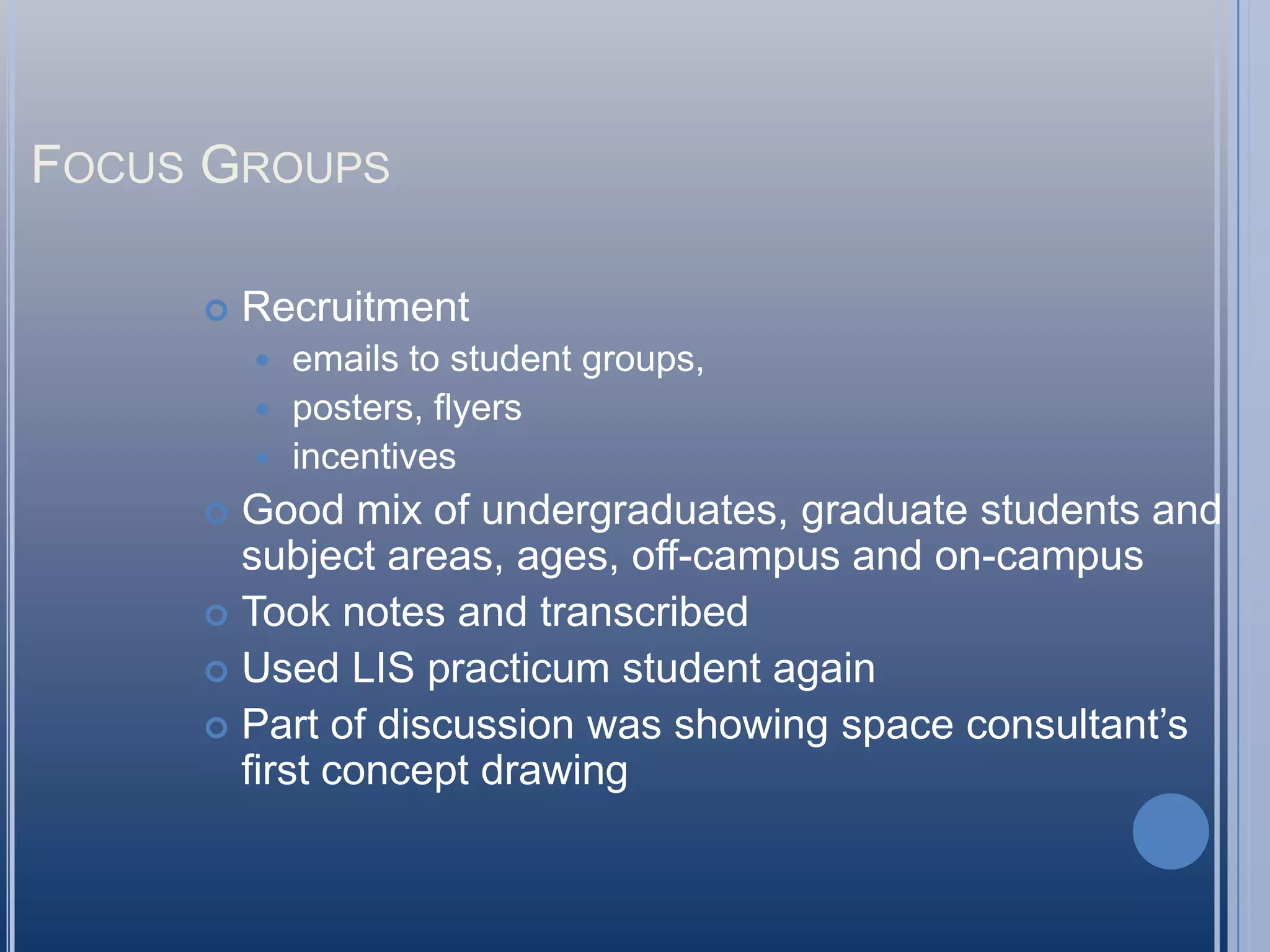 Space DesignProgramming – what space will be used forInitial layouts – DDDetailed review of infrastructure – CDProtocolsProfessional standardsCodes, local and multiplePlannersArchitectsInterior designersStakeholdersDonors Administration