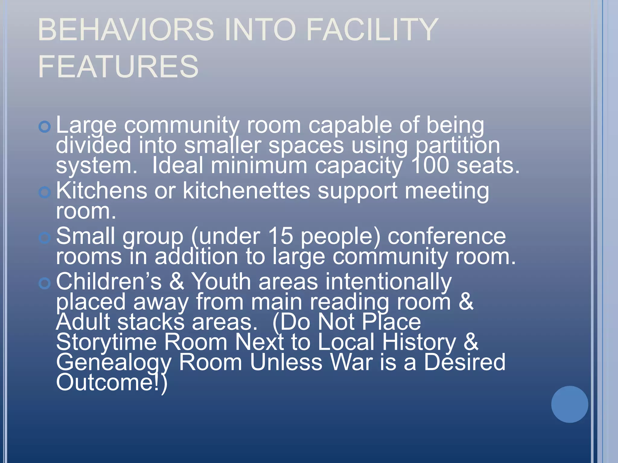 Summary of Process “continued”Staff feedback gathered from each concept presentation including assessment dataSpace consultant issued final report and recommendationsChanges identified that were affordable outside of remodel executed summer ’08Proposal presented to Dean’s Council with request for funding assistance for major work and changesAssessment data summarized for staff