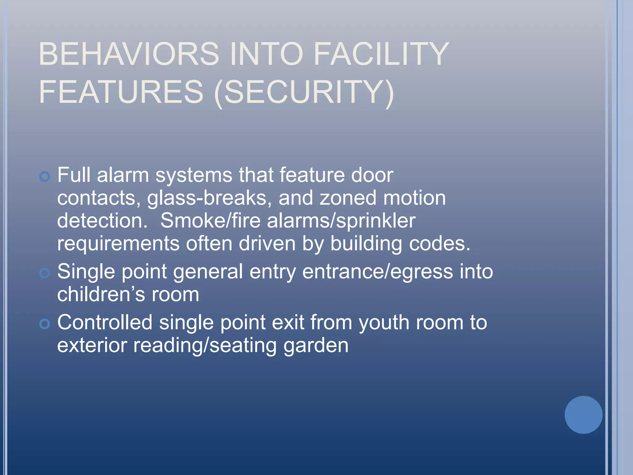 PARADIGM SHIFT IN SPACE PLANNING	Similarly space allocations that emphasize total holding capacity of physical items no longer deserve to be the central concern of interior space planning.	There is now more information delivery power in a well designed, Internet enabled 50,000 volume facility of today than there was in a 1 million volume facility of circa 1990!