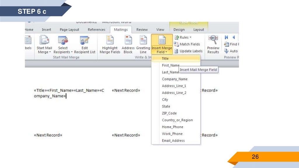 Creating mail merge