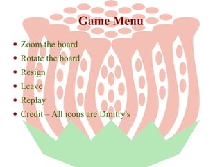 Game Menu
Zoom the board
Rotate the board
Resign
Leave
Replay
Credit – All icons are Dmitry's

 