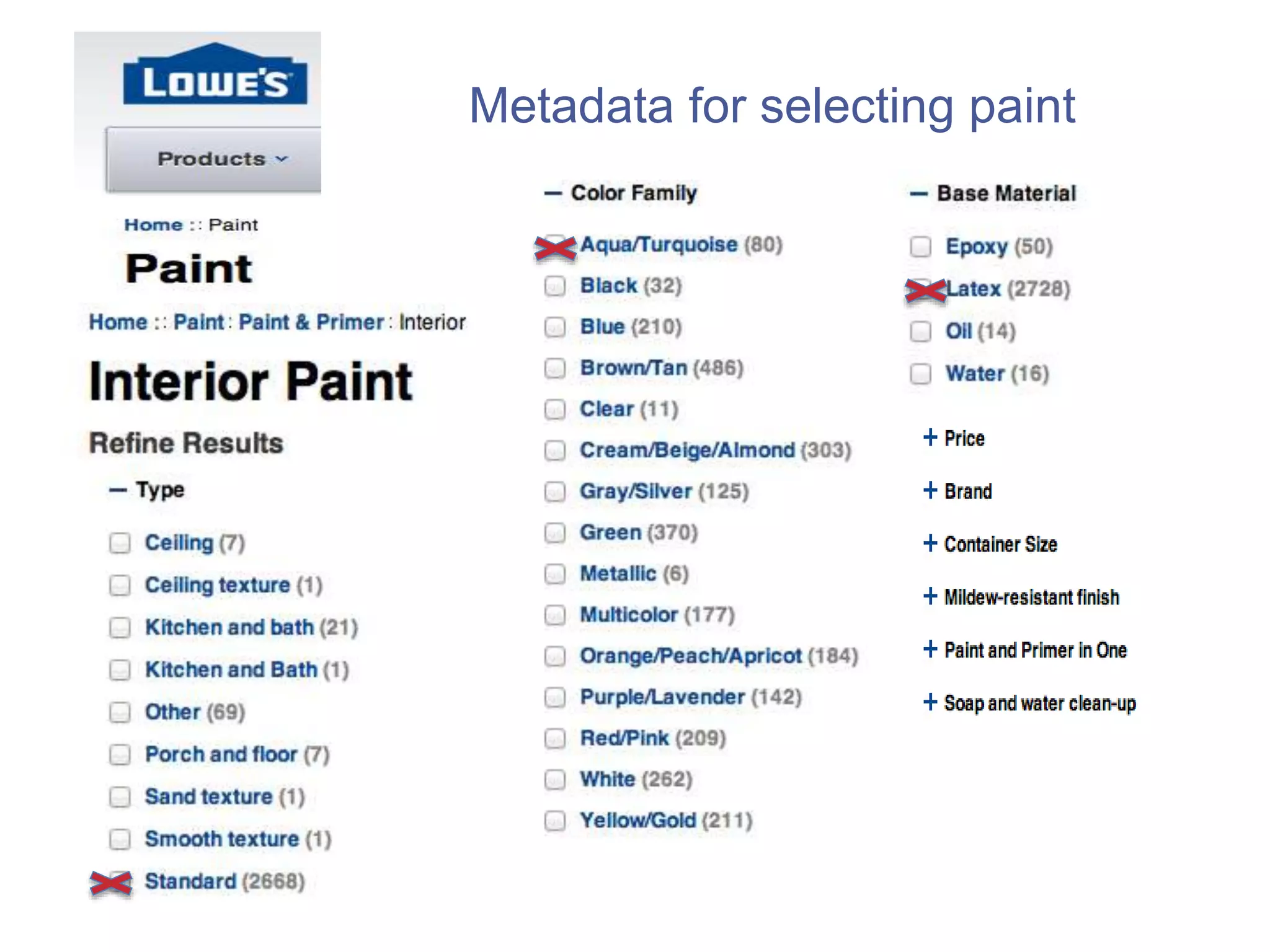 Metadata for selecting paint
 