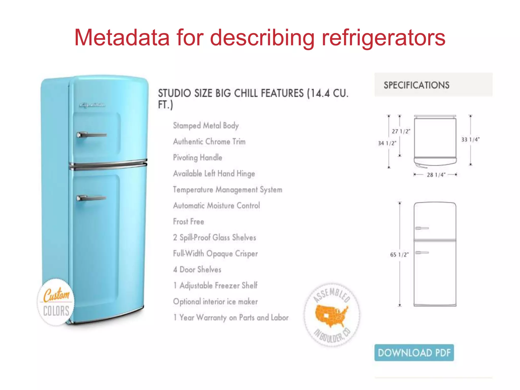 Metadata for describing refrigerators
 