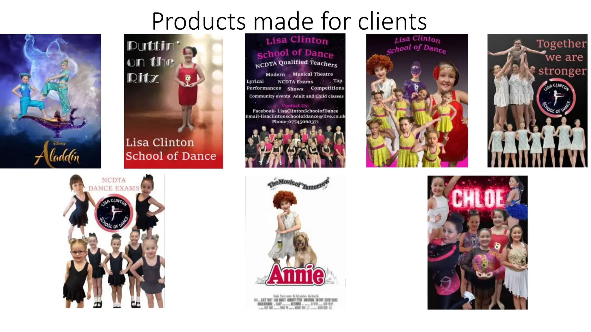 Products made for clients
 