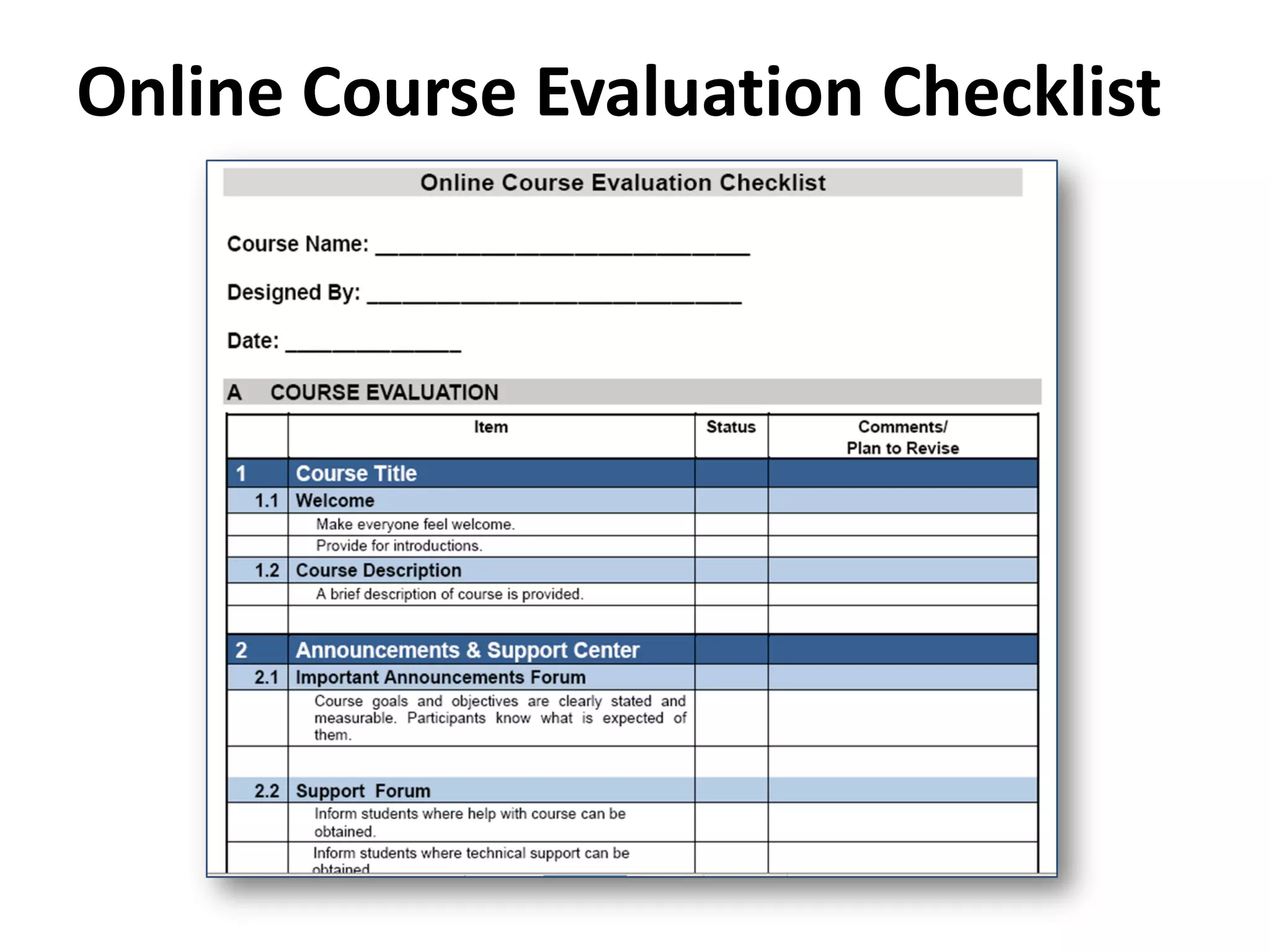 Online Course Evaluation Checklist