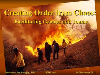 Creating Order from Chaos:   Facilitating Groups and Teams   Presenter: Joy Lovejoy, ABC  B2BCinci 19 November 2011 