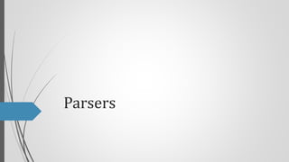 Parser generators


jison Bison in javascript, used by Coffeescript



PEG.js parser generator for JavaScript based on t...
