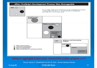 Using an aggregate project plan, reduced the number projects to 11
              Source: Steven C. Wheelwright and Kim B. Clark - Harvard Business Review
13-Aug-09
13-Aug-                                STMB MM-Biztel
                                            MM-                                          11
 