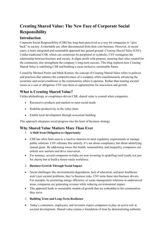 Creating Shared Value: The New Face of Corporate Social Responsibility ...