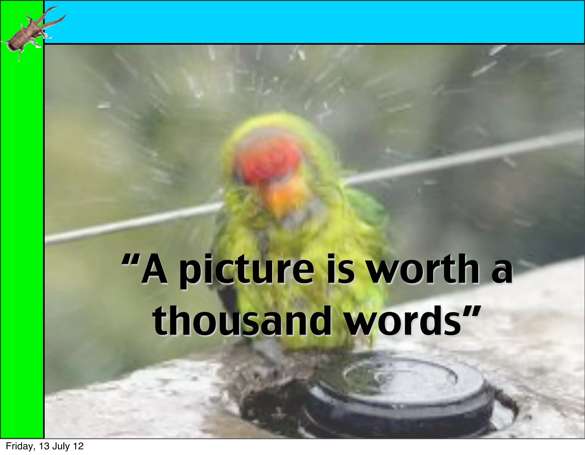 “A picture is worth a
                      thousand words”

Friday, 13 July 12
 