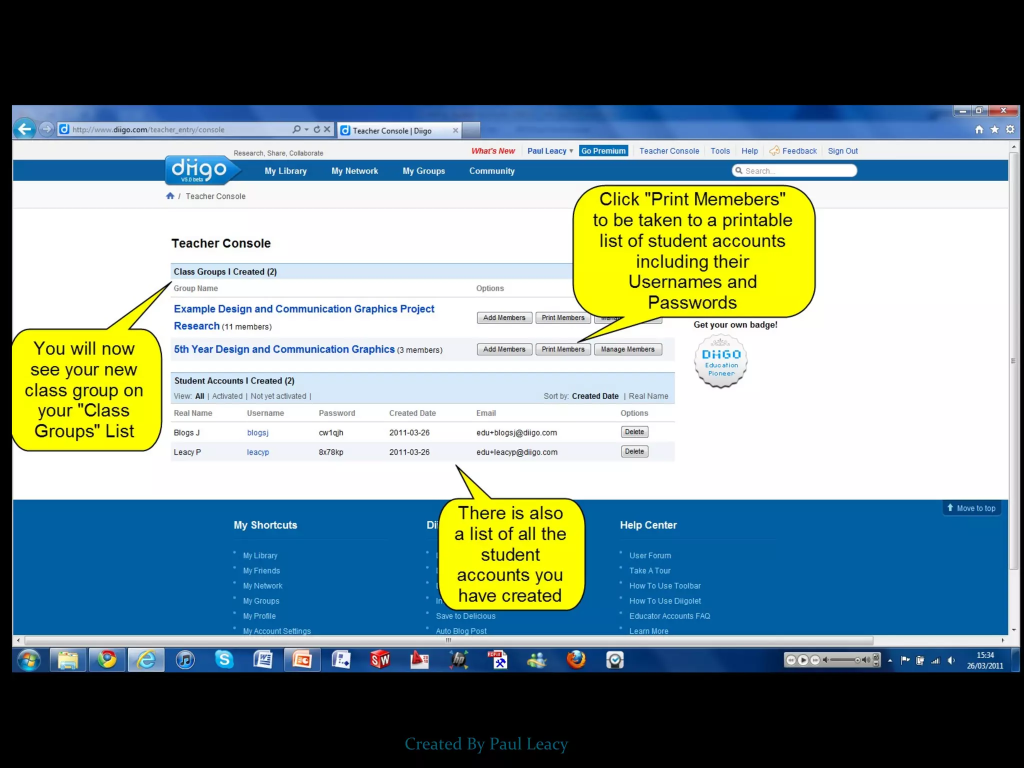 Creating student accounts (diigo)