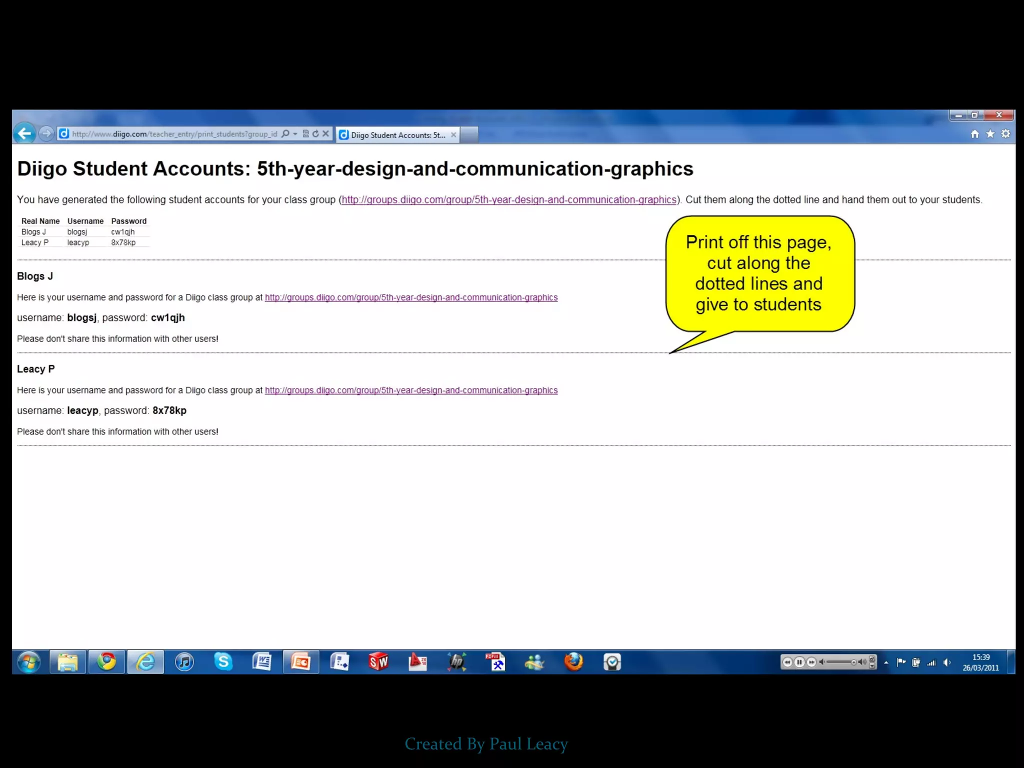 Creating student accounts (diigo)