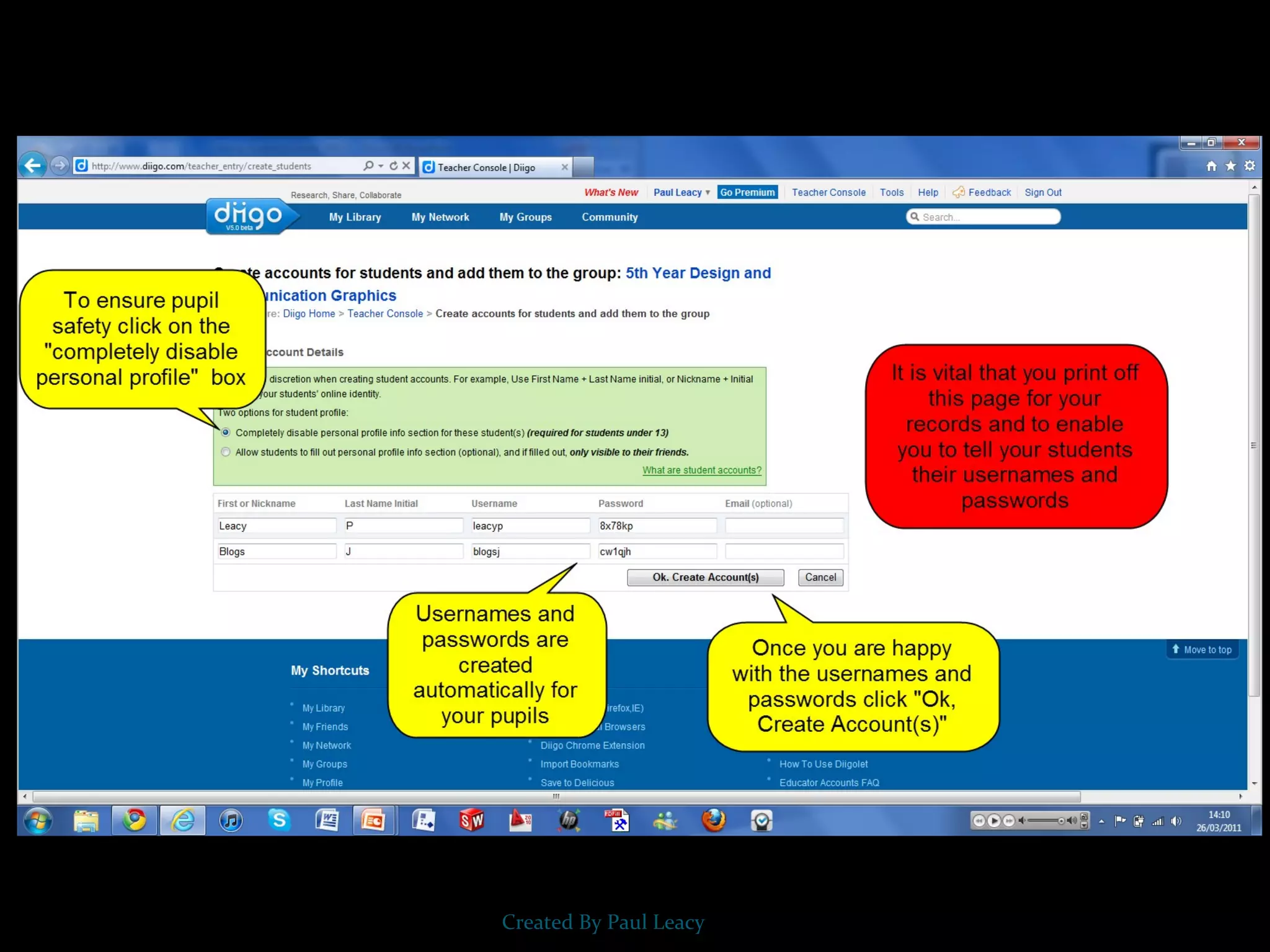 Creating student accounts (diigo)