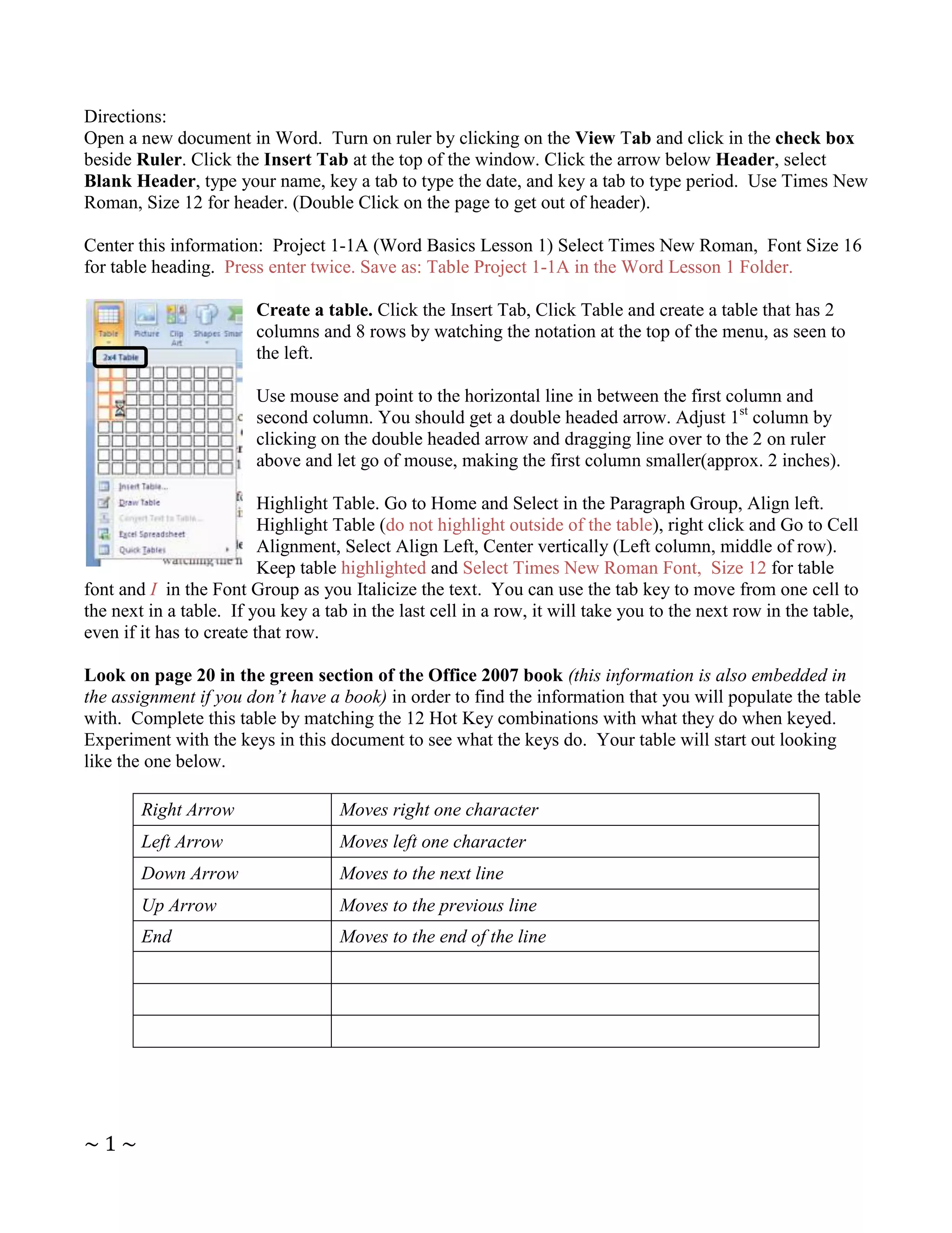 Creating tables in word | PDF