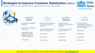Strategies to Improve Customer Satisfaction (Option 1 of 2)
Outline the changes that you plan to implement with regards to...