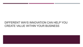 DIFFERENT WAYS INNOVATION CAN HELP YOU
CREATE VALUE WITHIN YOUR BUSINESS
 