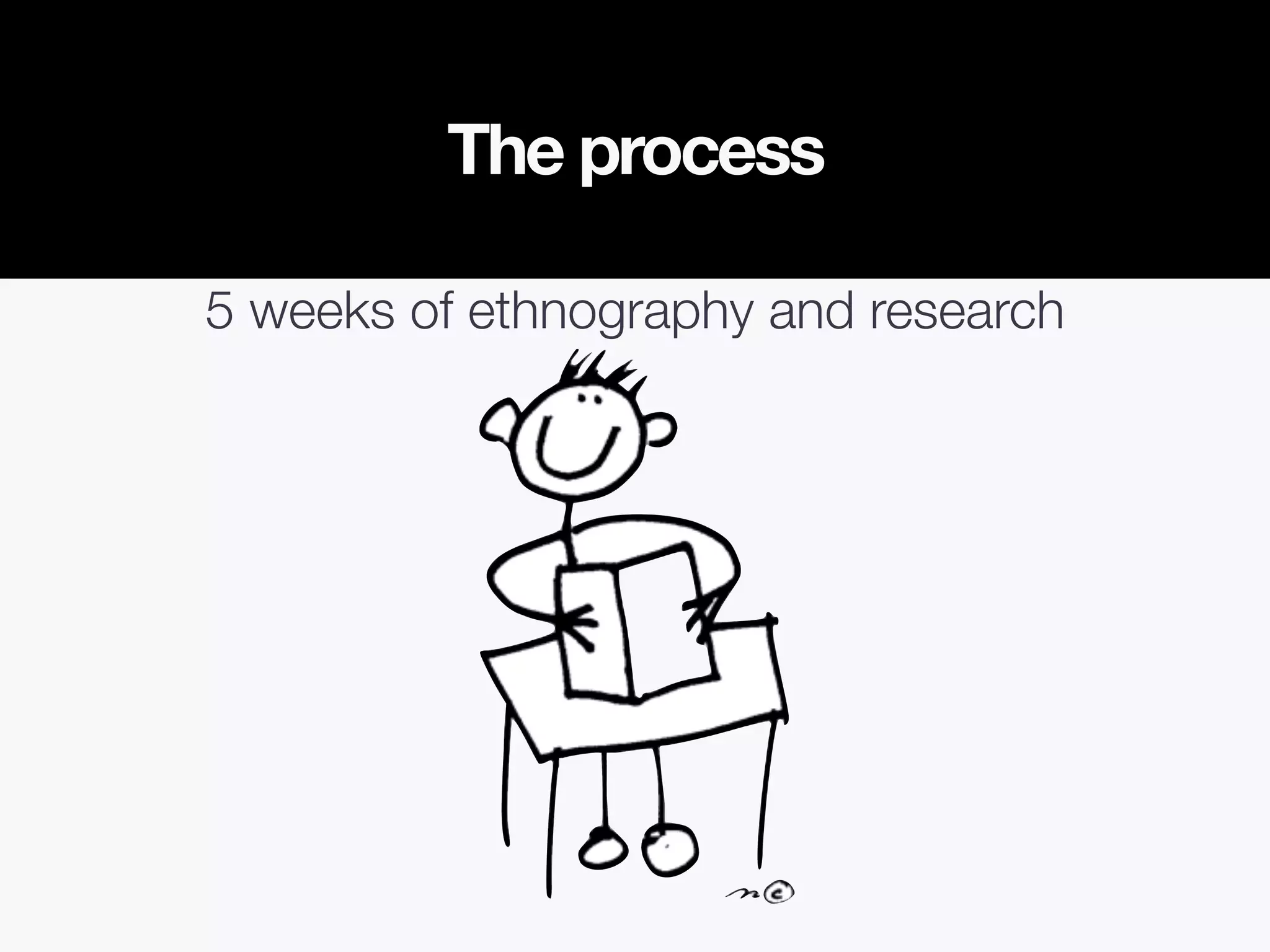 The process
5 weeks of ethnography and research
 