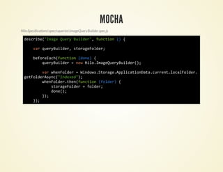 MOCHA
Hilo.SpecificationsspecsqueriesimageQueryBuilder.spec.js

  dsrb(IaeQeyBidr,fnto ( {
   ecie"mg ur ule" ucin )

        vrqeyule,soaeodr
         a urBidr trgFle;

        bfrEc(ucin(oe {
         eoeahfnto dn)
          qeyule =nwHl.mgQeyule(;
           urBidr  e ioIaeurBidr)

        vrweFle =WnosSoaeApiainaacretlclodr
         a hnodr   idw.trg.plctoDt.urn.oaFle.
  gtodrsn(Idxd)
   eFleAyc"nee";
        weFle.hnfnto (odr {
         hnodrte(ucin fle)
           soaeodr=fle;
            trgFle   odr
           dn(;
            oe)
        };
         )
     };
      )
 