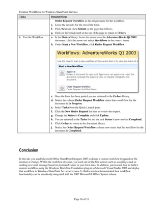 Creating Workflows Windows Share Point Services