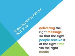 delivering the
right message
so that the right
people receive it
at the right time
via the right
media
 