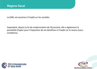 Régime fiscal

La SARL est soumise à l’impôt sur les sociétés.

Cependant, depuis la loi de modernisation de l’économie, elle a également la
possibilité d’opter pour l’imposition de ses bénéfices à l’impôt sur le revenu (sous
conditions).

 
