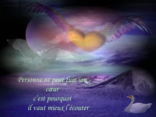 Personne ne peut fuir son
cœur
c’est pourquoi
il vaut mieux l’écouter
 