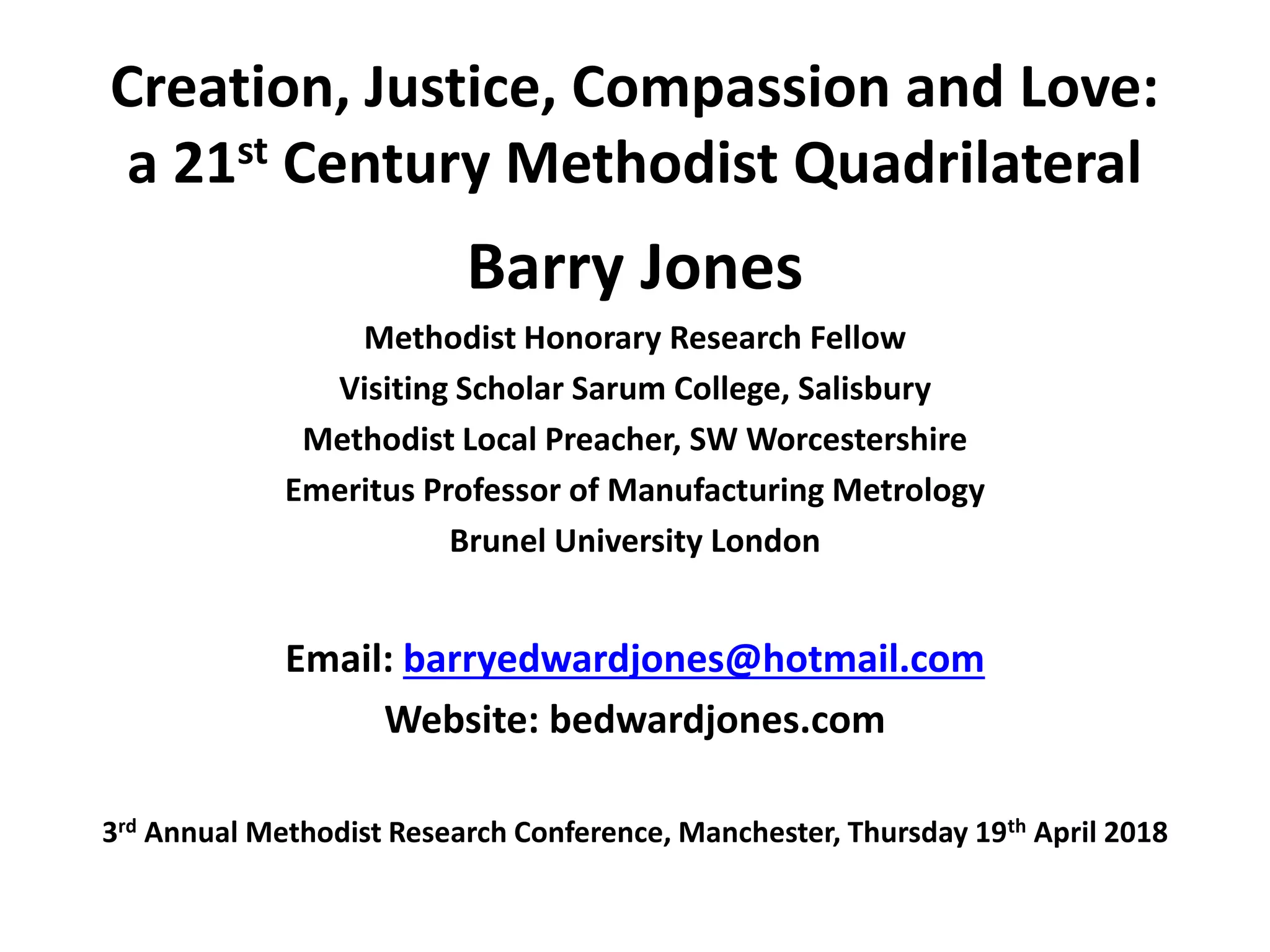 Creation, justice, compassion and love paper a 21st Century Methodist