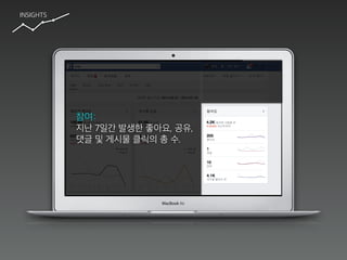 INSIGHTS
참여:
지난 7일간 발생한 좋아요, 공유,
댓글 및 게시물 클릭의 총 수.
 